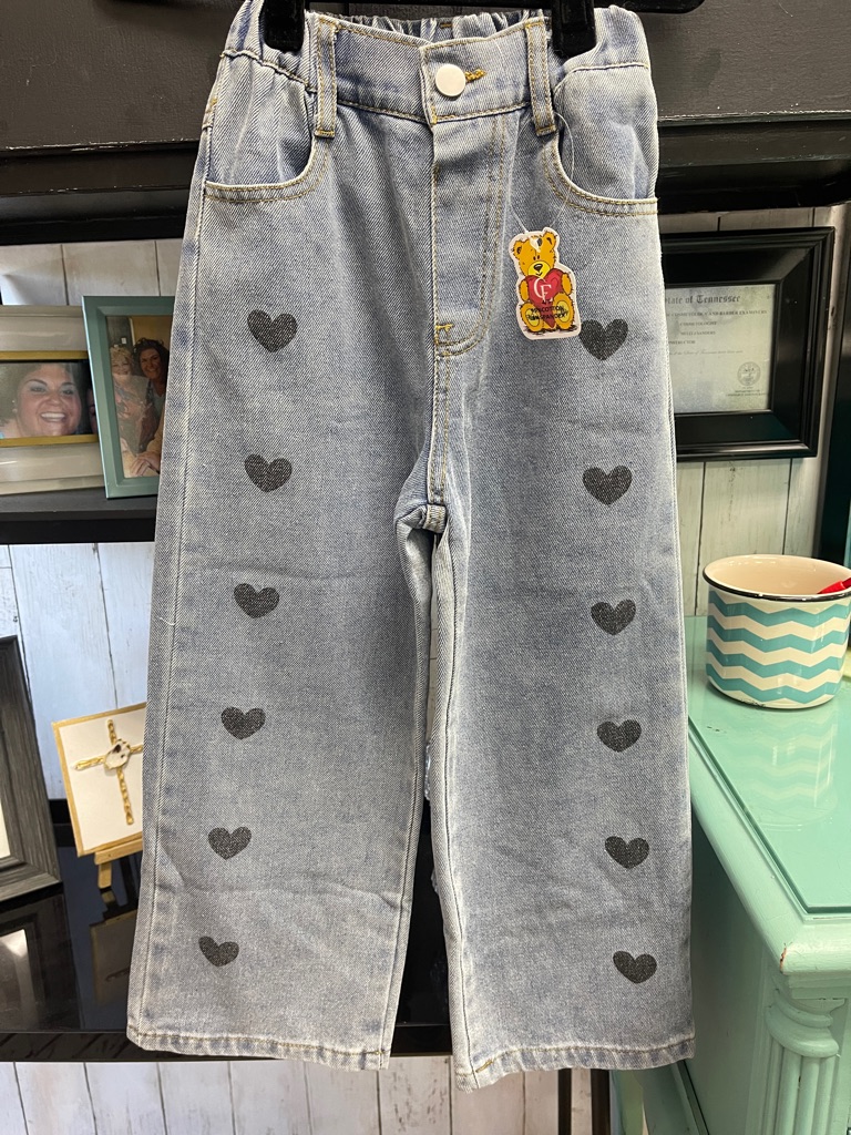 Kids Light Blue Denim Heart Print WideLeg Jeans  Brand Unspecified